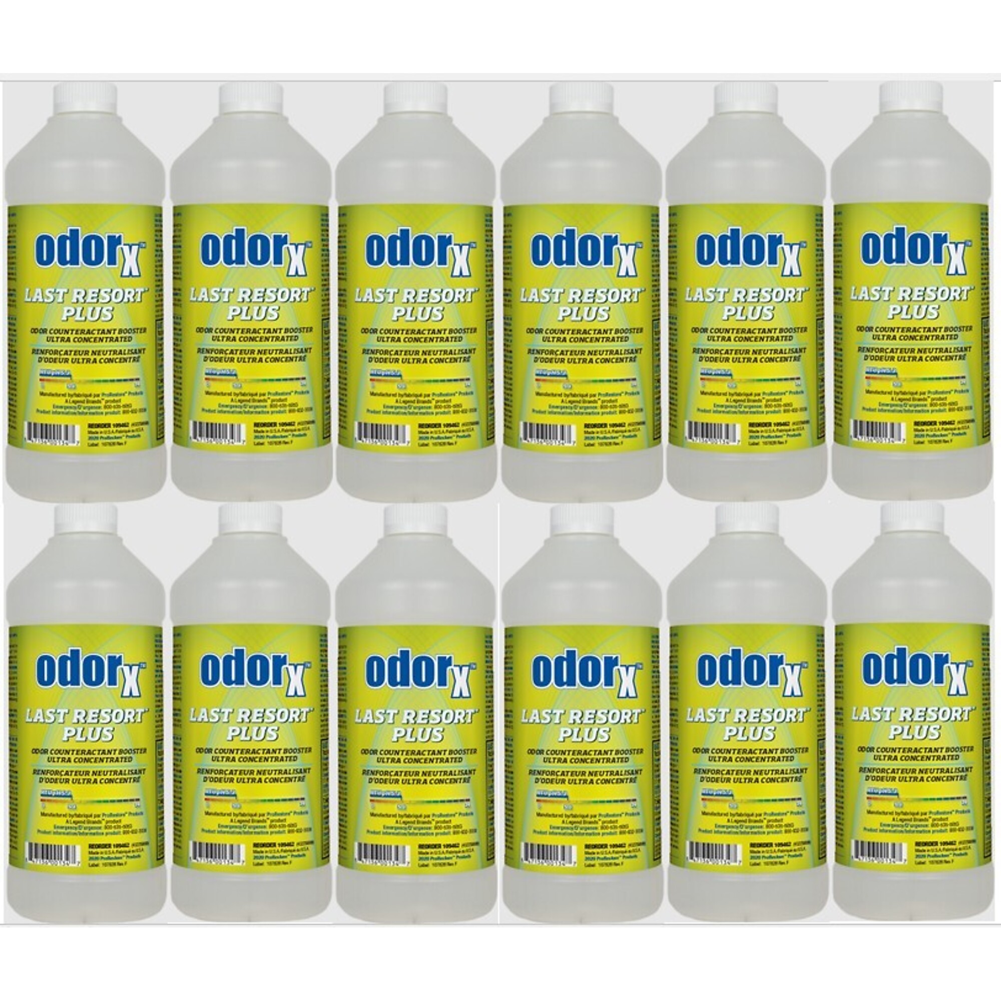 ODORx, Last Resort Plus Deodorizer, Twelve 1 qt. / 0.9L bottles, Model # 109462.